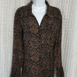 Lane Bryant Brown and Black Patterned Button Down Shirt